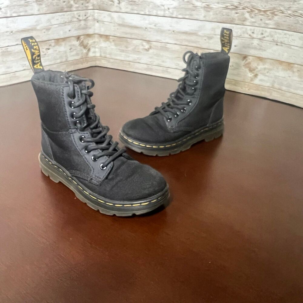Dr. Martens‎ - Combs Poly Casual Boots-Black Canvas/ Yellow Stitching kids 11